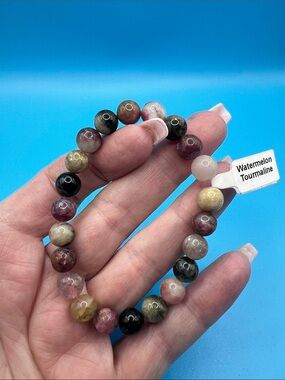 Watermelon Tourmaline Beaded Stretch Bracelet - Multi - 8mm